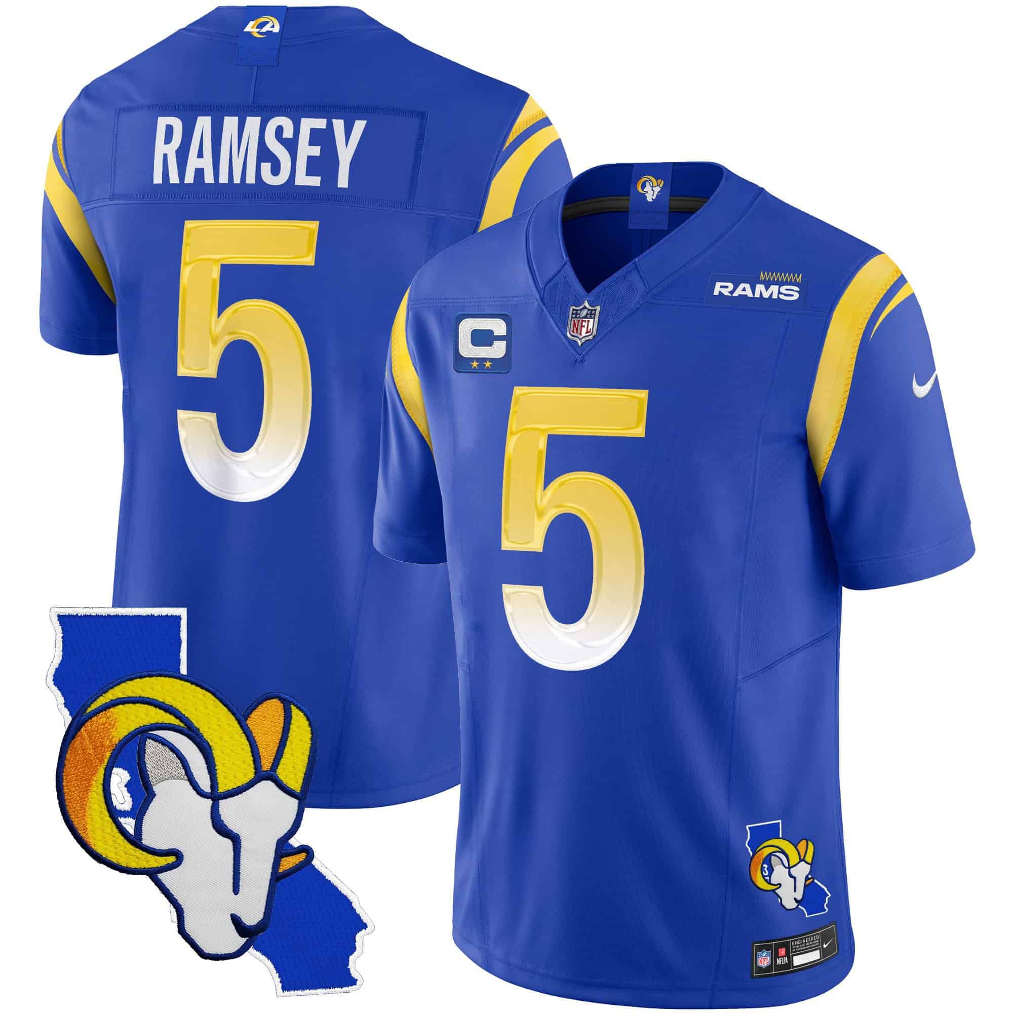 Men Los Angeles Rams #5 Ramsey Blue 2024 Nike California Patch Vapor Limited NFL Jersey style 1->indianapolis colts->NFL Jersey